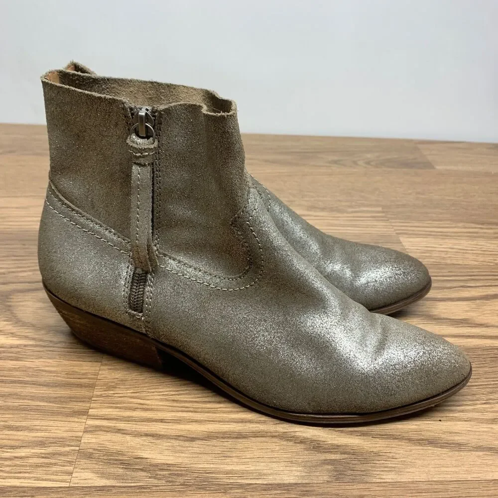 Frye  Zip Metallic Gold Silver Shimmer Leather Bootie‎ Women’s size 8.5